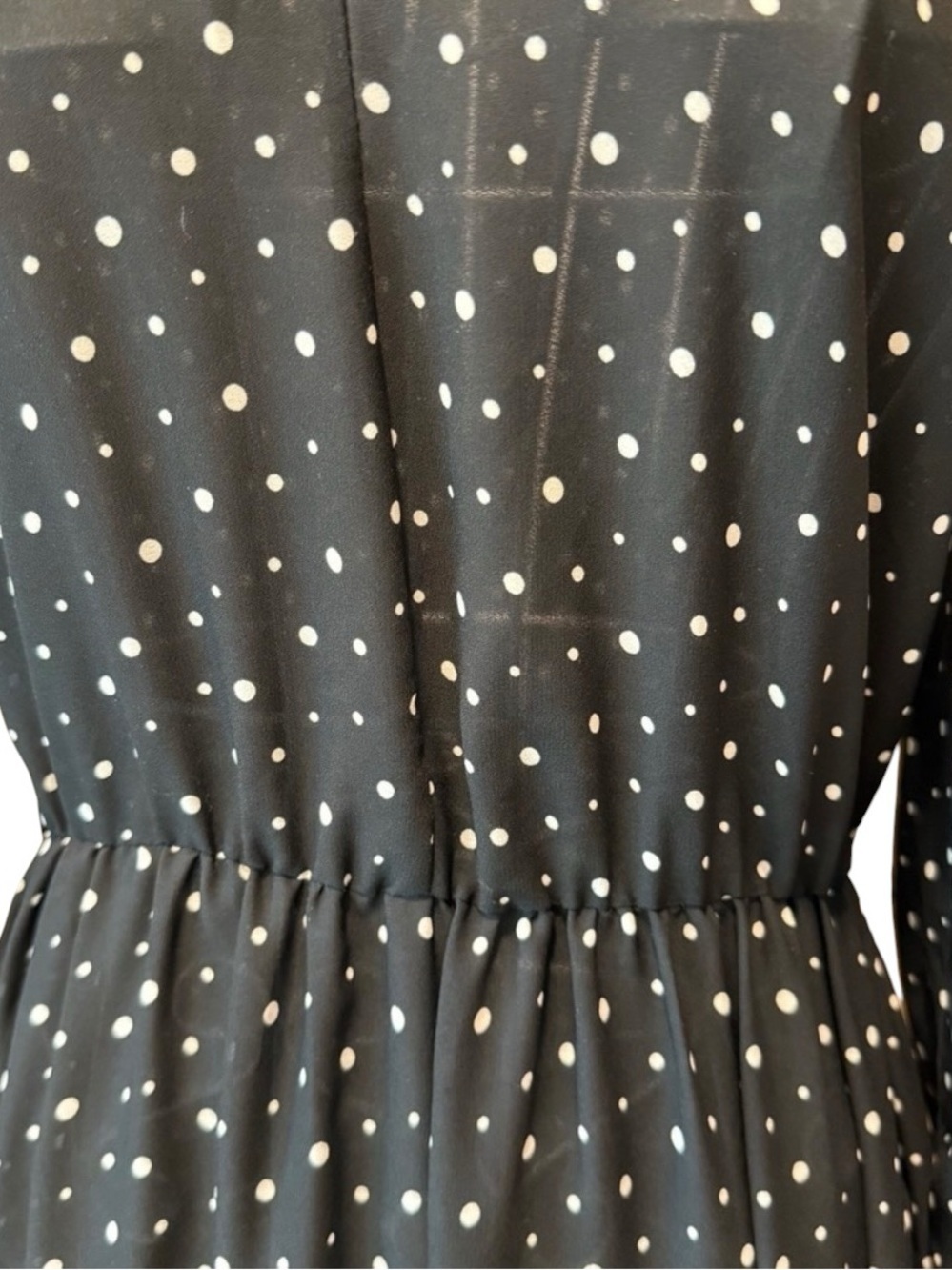 Zara Polka Dot Midi Dress Long Sleeve Tiered Skirt Collared Shirtdress Black S - Picture 3 of 5